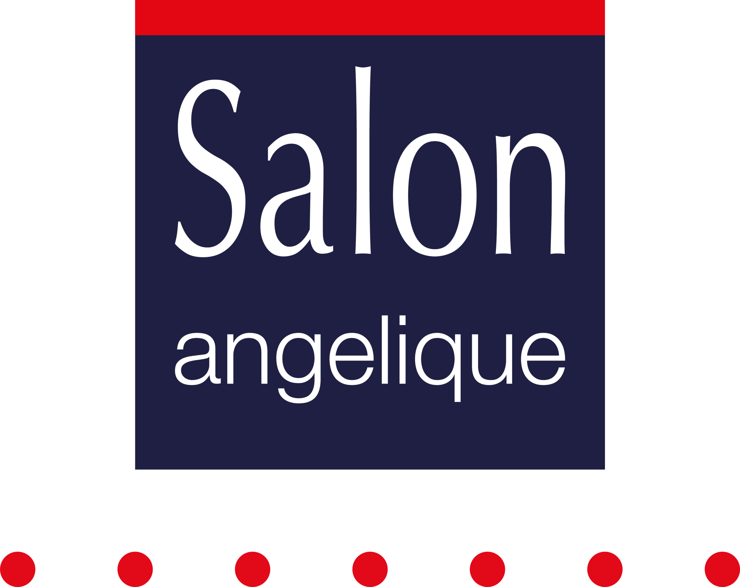 Das Logo zeigt den Schriftzug Salon angelique in weißer Schrift auf einem dunkelblauen Hintergrund mit einem roten Streifen oben.